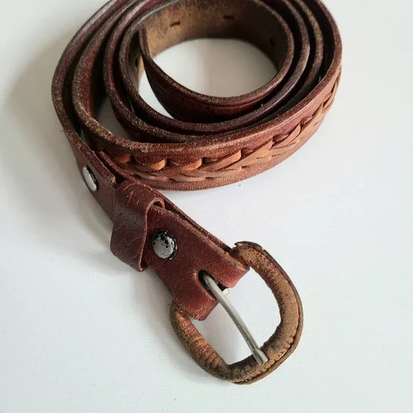 Hand made leather belt with braded details. - Picture 1 of 8